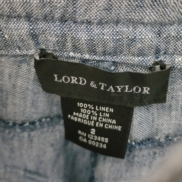 LORD & TAYLOR | 100% linen zip & drawstring pants - Picture 3 of 6